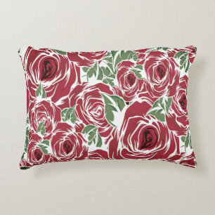 Elegant Vintage Rose Pattern - Red & Green Floral  Decorative Cushion