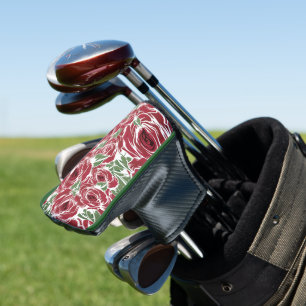 Elegant Vintage Rose Pattern - Red & Green Floral Golf Head Cover