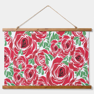 Elegant Vintage Rose Pattern - Red & Green Floral  Hanging Tapestry