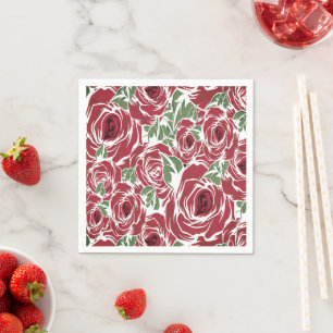 Elegant Vintage Rose Pattern - Red & Green Floral Napkin