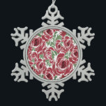 Elegant Vintage Rose Pattern - Red & Green Floral  Snowflake Pewter Christmas Ornament<br><div class="desc">This stunning floral pattern features deep red roses intertwined with lush green leaves, creating a vintage-inspired design with a modern twist. The intricate, stylised brushstroke details give it an artistic, hand-painted feel, making it perfect for a variety of products. The white background enhances the contrast, allowing the roses and foliage...</div>