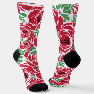 Elegant Vintage Rose Pattern - Red & Green Floral Socks