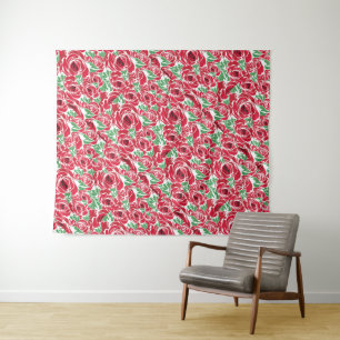 Elegant Vintage Rose Pattern - Red & Green Floral  Tapestry