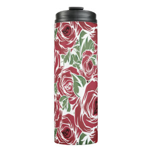 Elegant Vintage Rose Pattern - Red & Green Floral  Thermal Tumbler