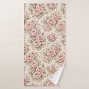Elegant Vintage Rose Seamless Floral Pattern Bath Towel