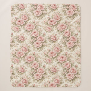 Elegant Vintage Rose Seamless Floral Pattern Sherpa Blanket