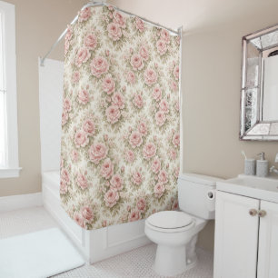 Elegant Vintage Rose Seamless Floral Pattern Shower Curtain