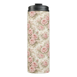 Elegant Vintage Rose Seamless Floral Pattern Thermal Tumbler