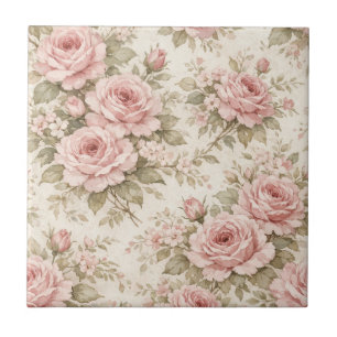 Elegant Vintage Rose Seamless Floral Pattern Tile