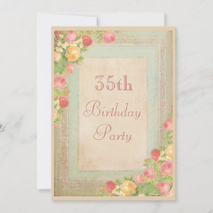 Elegant Vintage Roses 35th Birthday Party Invitation