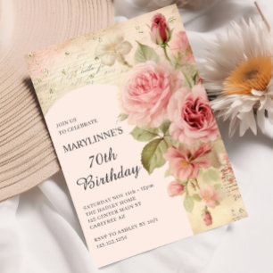 Elegant Vintage Roses 70th Birthday Invitation