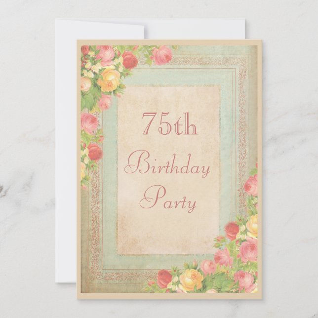 Elegant Vintage Roses 75th Birthday Party Invitation (Front)