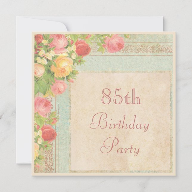 Elegant Vintage Roses 85th Birthday Party Invitation (Front)