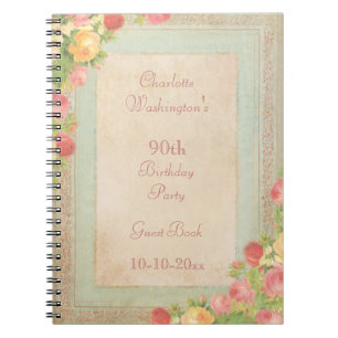 Elegant Vintage Roses 90th Birthday Party Spiral Notebook