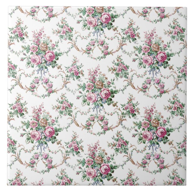Elegant Vintage Roses and Swags Tile (Front)