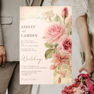 Elegant Vintage Roses Blush Pink Wedding Invitation