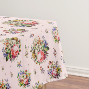 Elegant Vintage Roses Floral Pattern on Pink Tablecloth
