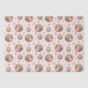 Elegant Vintage Roses Floral Pattern on Pink Tissue Paper