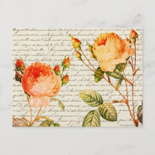 Elegant Vintage Roses on Handwriting French Script Postcard