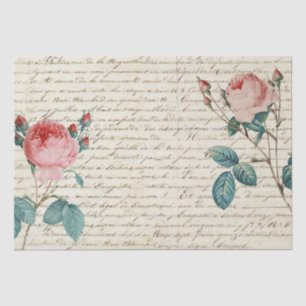 Elegant Vintage Roses on Handwriting French Script Tissue Paper