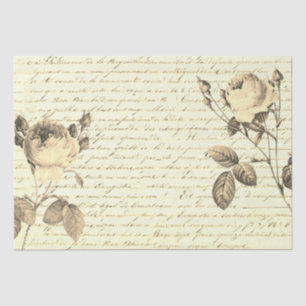 Elegant Vintage Roses on Handwriting French Script Tissue Paper