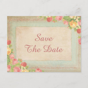 Elegant Vintage Roses Sweet 16 Save The Date Announcement Postcard