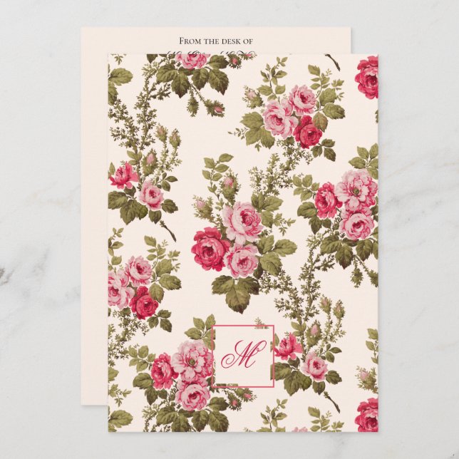 Elegant Vintage Roses w/Monogram-Buff Background Card (Front/Back)