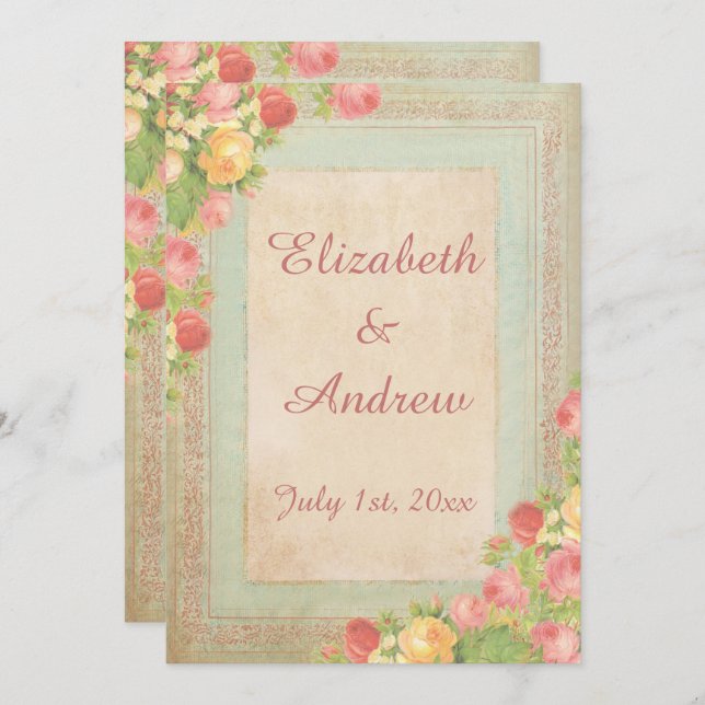 Elegant Vintage Roses Wedding Invitation (Front/Back)
