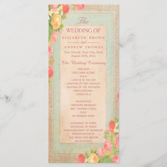 Elegant Vintage Roses Wedding Program Programme (Front)