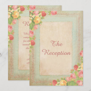 Elegant Vintage Roses Wedding Reception Invitation