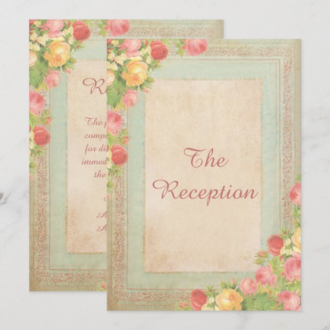 Elegant Vintage Roses Wedding Reception Invitation (Front/Back)