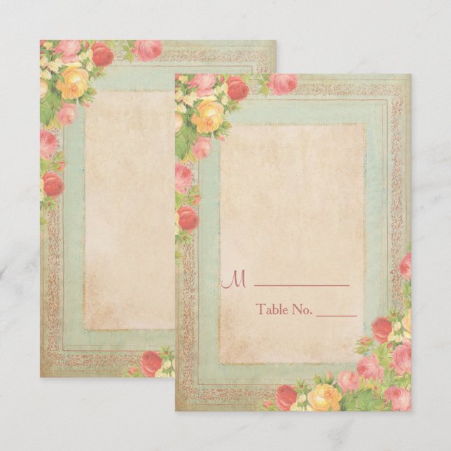 Elegant Vintage Roses Wedding Table Number (Front/Back)