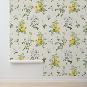 Elegant Vintage Roses White & Yellow Wallpaper