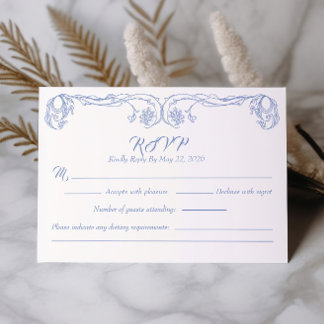 Elegant Vintage RSVP Card – Green Rose Filigree