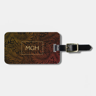 Elegant Vintage Rust Orange Floral Gold Monogram Luggage Tag