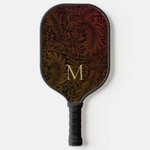 Elegant Vintage Rust Orange Floral Gold Monogram Pickleball Paddle