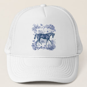 Elegant Vintage Rustic Blue Horse Country Toile Trucker Hat