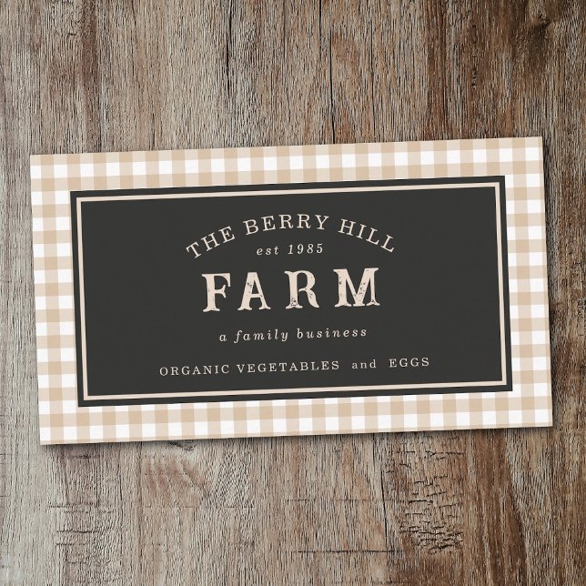 Elegant Vintage Rustic Gingham Farm  Business Card (Rustic Plaid Farm Business Card)