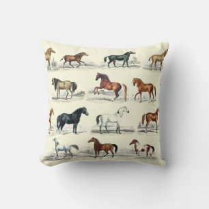 Elegant Vintage Rustic Horse Breeds Toile Cushion