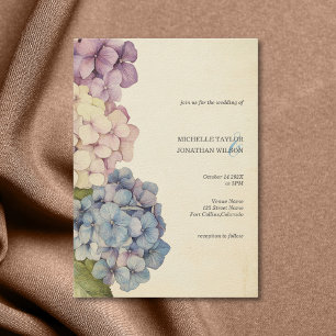 Elegant Vintage Rustic Pastel Hydrangea Flower Invitation
