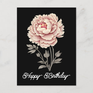 Elegant Vintage Rustic Pink Peony Happy Birthday Postcard