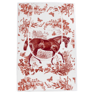Elegant Vintage Rustic Red Horse Floral Toile Medium Gift Bag