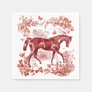 Elegant Vintage Rustic Red Horse Floral Toile Napkin