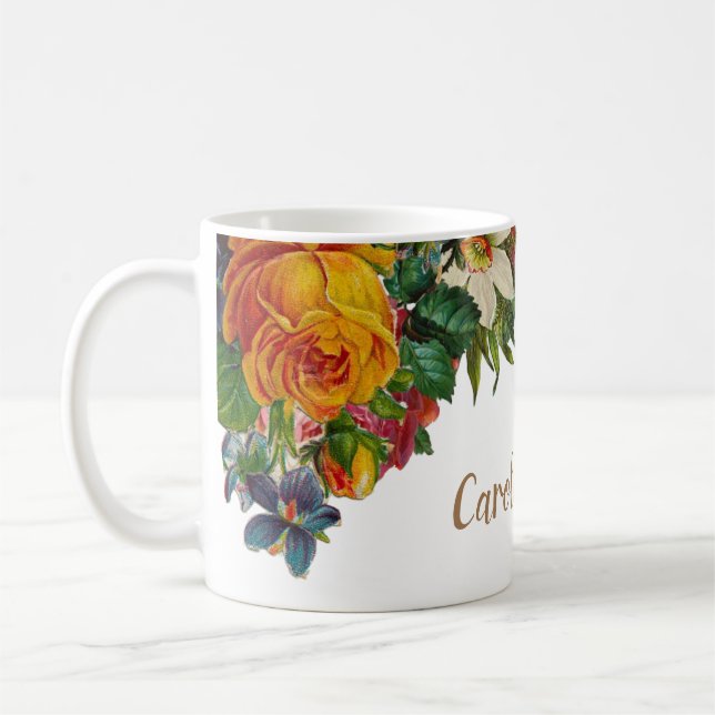 Elegant Vintage rustic roses flowers personalised Coffee Mug (Left)