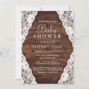 Elegant Vintage Rustic Wood Lace Baby Shower Invitation