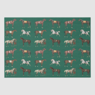 Elegant Vintage Saddled Horses Hunter Green Tissue Paper