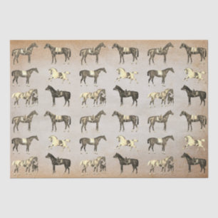 Elegant Vintage Saddled Horses on Beige Tissue Paper
