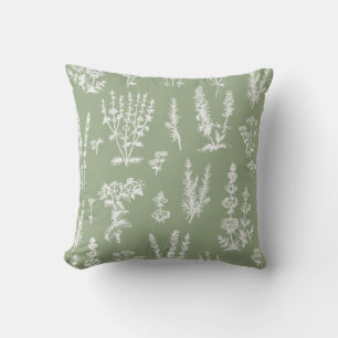 Elegant Vintage Sage Green Herbal Garden Pattern Cushion