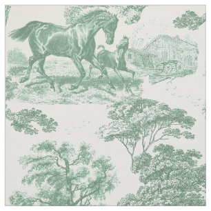 Elegant Vintage Sage Green Horse Toile Fabric