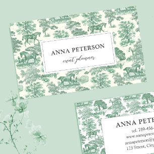 Elegant Vintage Sage Green Toile Horse Business Card